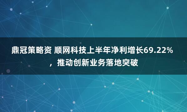 鼎冠策略资 顺网科技上半年净利增长69.22% ，推动创新业务落地突破